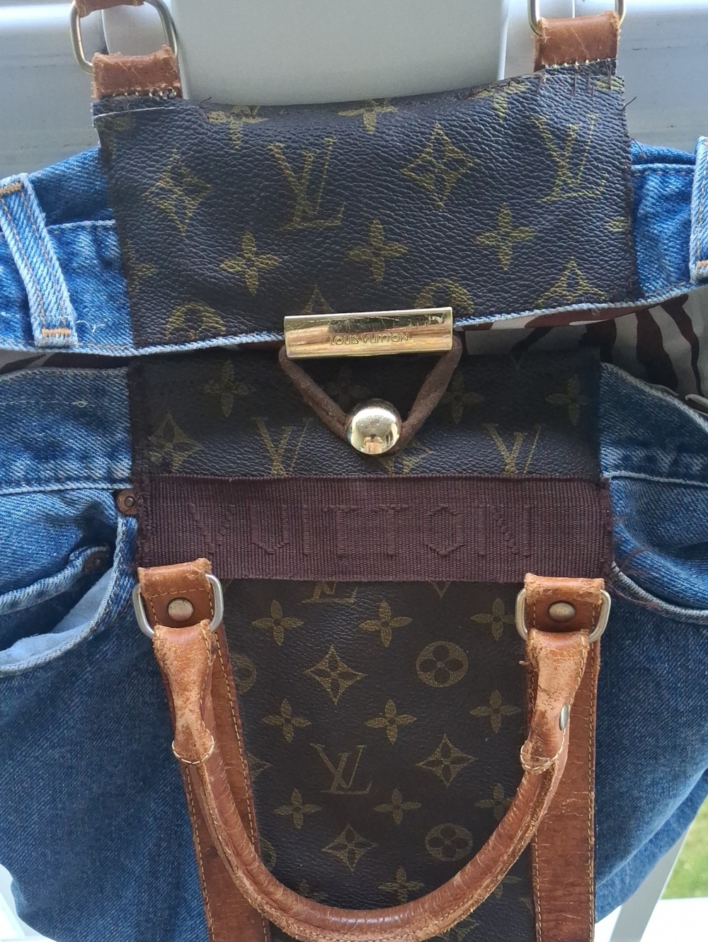 Upcycle Louis Vuitton Brown Monogram & Tan Leather Tote Bag - Picture 15 of 15